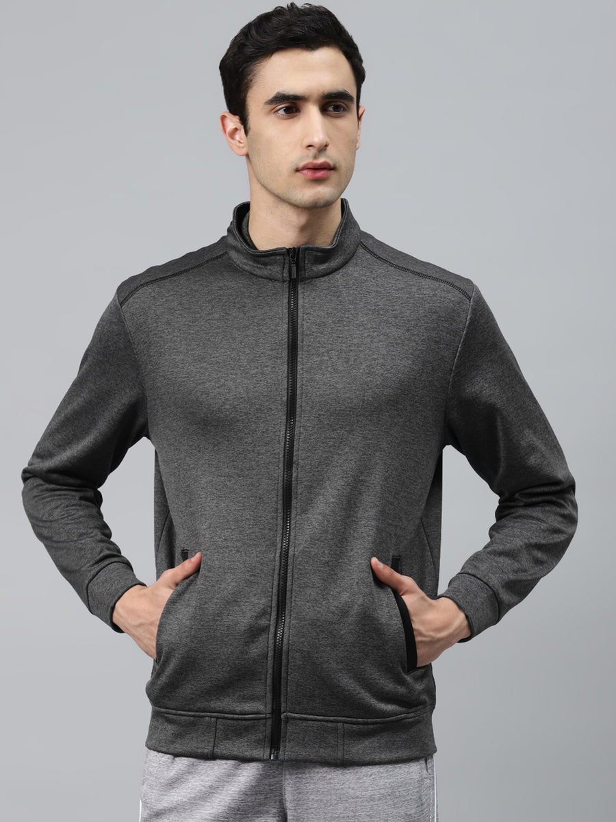 Alcis Men Charcoal Grey Solid Sporty Jacket INSTABJK09-XS