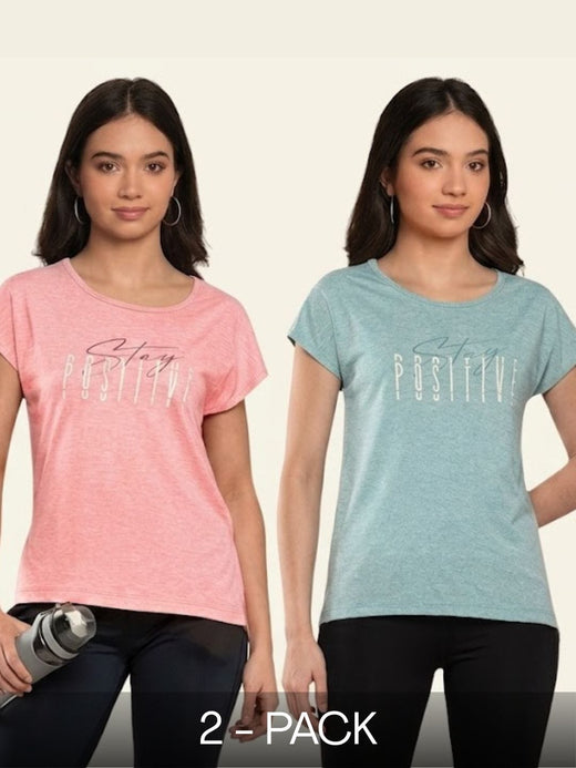 Pack Of 2 Women Yoga Tee Peach & Teal