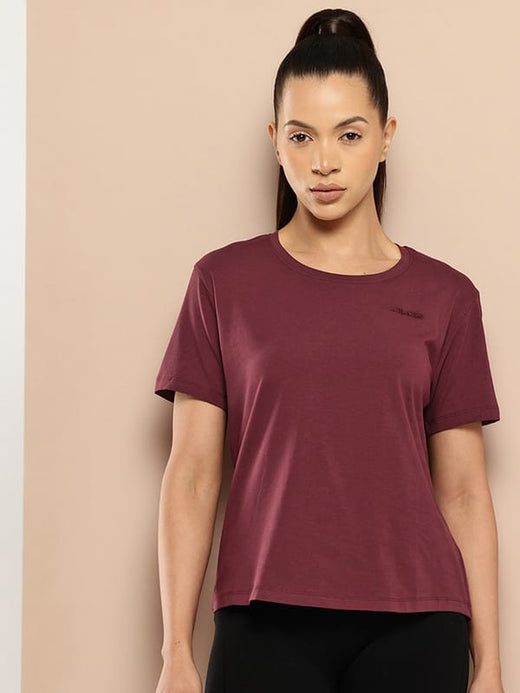 Women Cotton Lycra Tee Wine