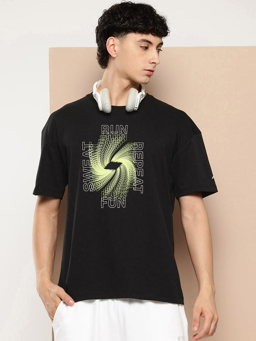 Alcis Men Black Typography Printed Sports T-shirt