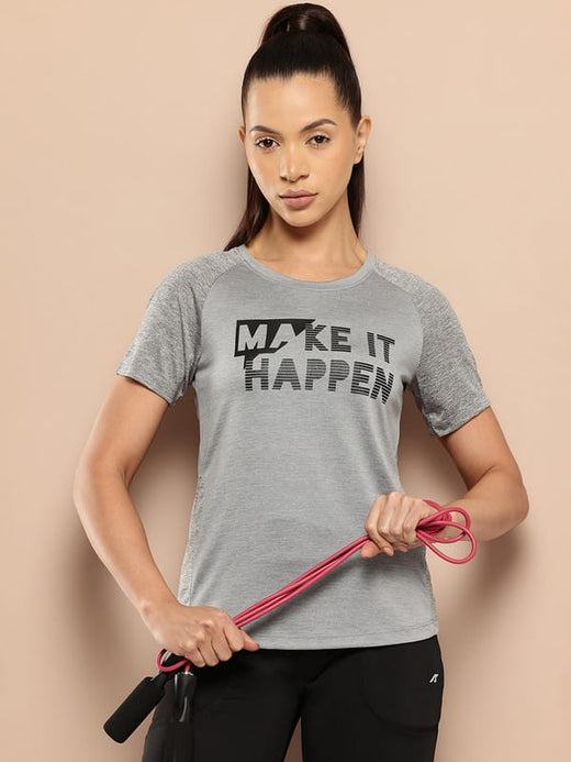 Alcis Women Light Grey  Chest Printed Tee