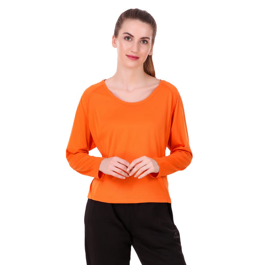 Alcis Women Solid Orange Tshirts