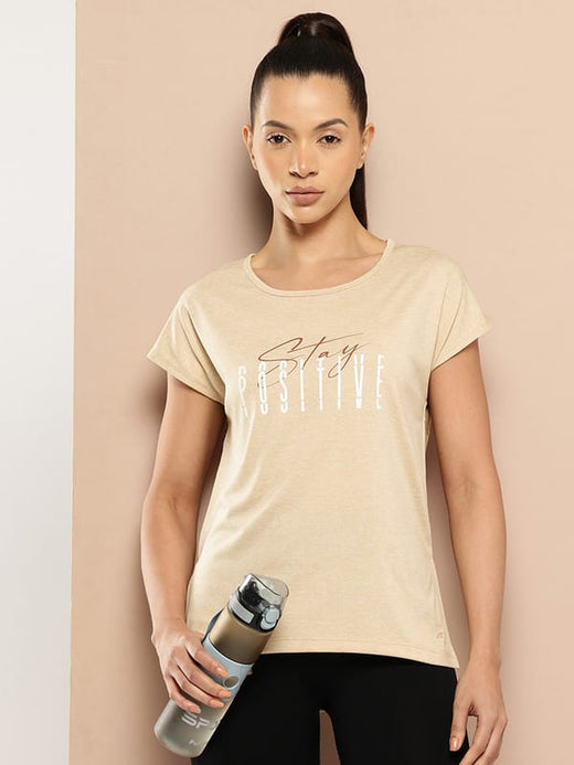 Alcis Women Beige Yoga Tee with Back Mesh Panel