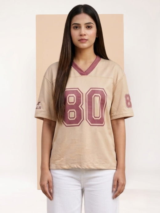 BEIGE VARSITY LEAGUE FIT OVERSIZED TEE
