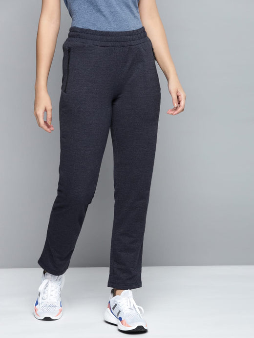Alcis Women Navy Blue Solid Slim Fit Track Pants with Melange Effect