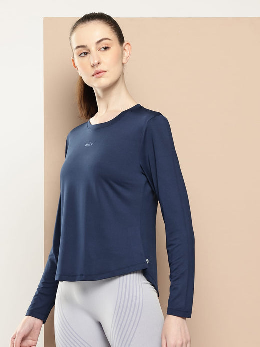 Alcis Women Navy Slim Fit Flow Slit Cover Up Tee