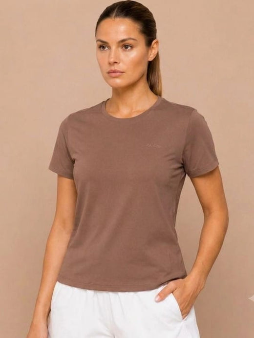 Brown Cotton Lycra Tee