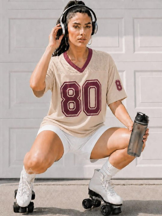 BEIGE VARSITY LEAGUE FIT OVERSIZED TEE