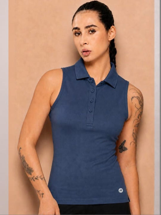 Navy Chic Sleeveless Polo Tank