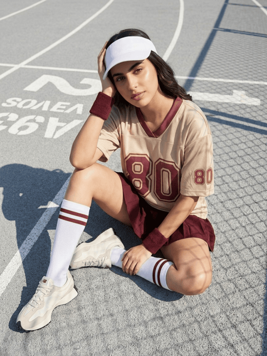 WOMEN BEIGE TYPOGRAPHIC OVERSIZED TEE