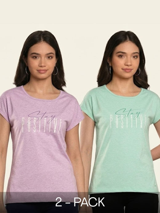 Pack Of 2 Women Yoga Tee Lavender & Sea Green