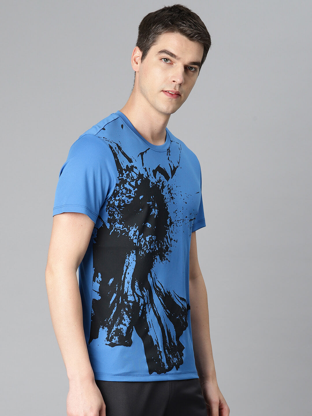 Alcis Men Blue Printed Anti Static Slim Fit Sports T-shirt AAMCPTDS00066802