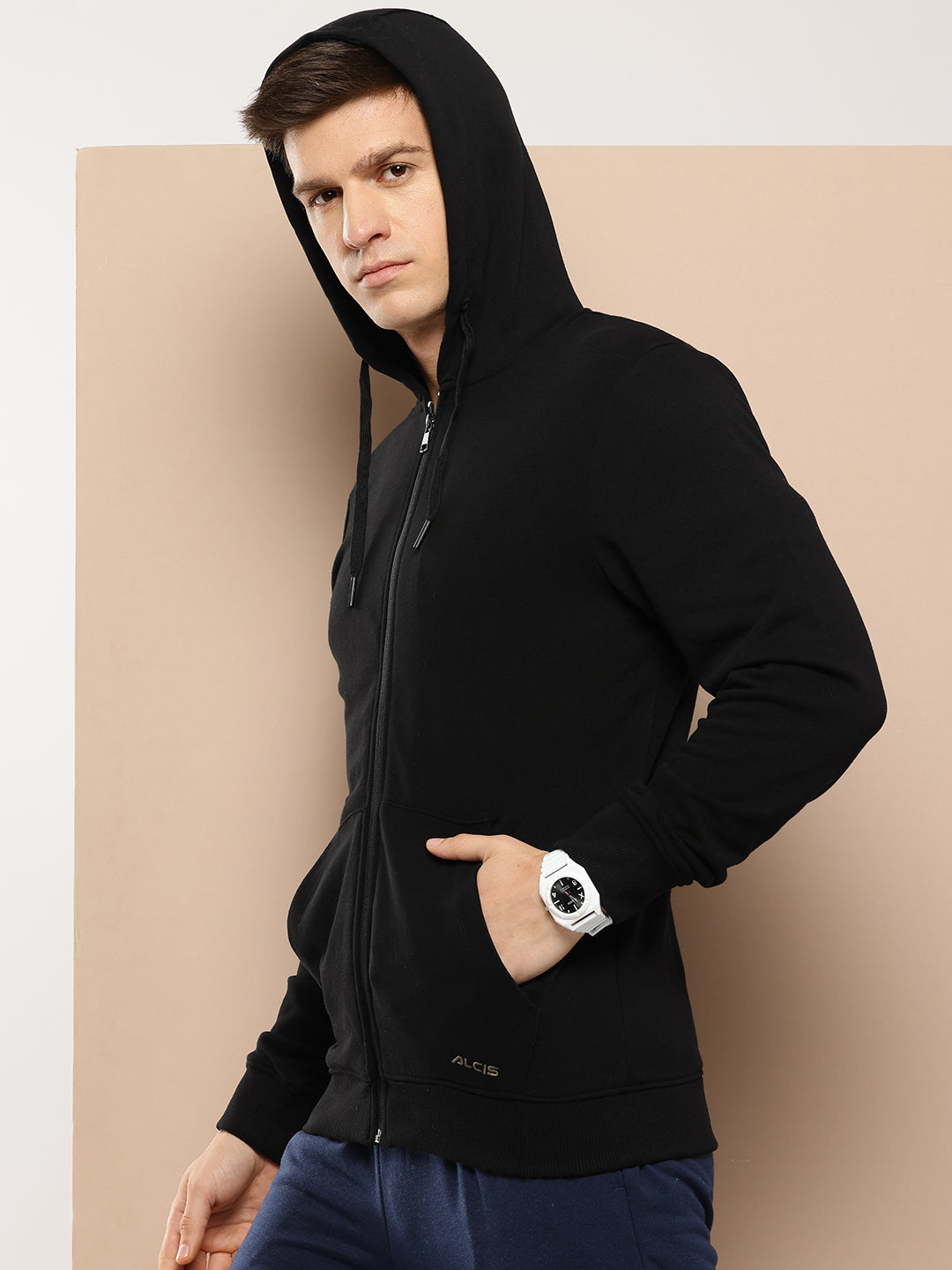 Alcis Men Black Hooded Sweatshirt