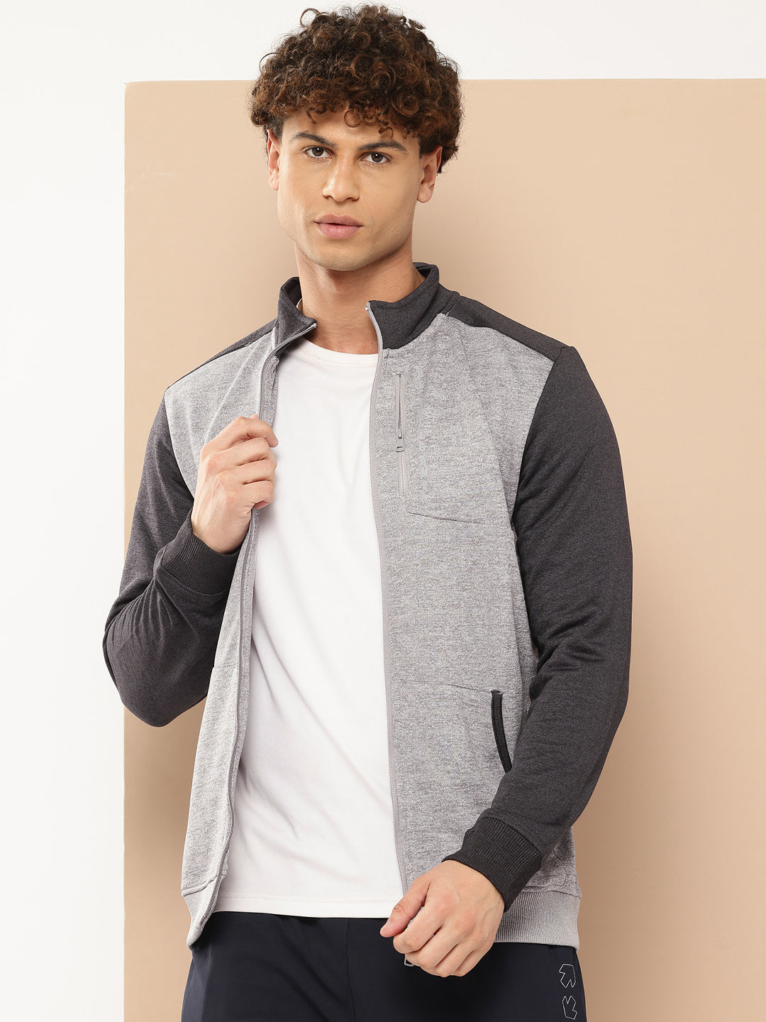 Alcis Men Grey Black Colourblocked Running Bomber Jacket