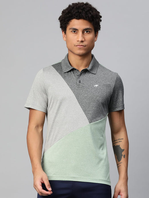 Alcis Men Colourblocked Polo Collar Anti Static Slim Fit T-shirt