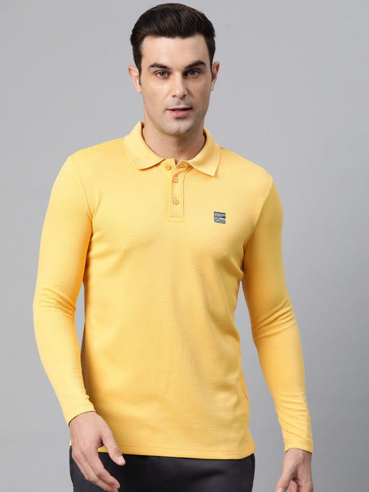 Alcis Men Yellow Polo Collar Anti Static Slim Fit Polo