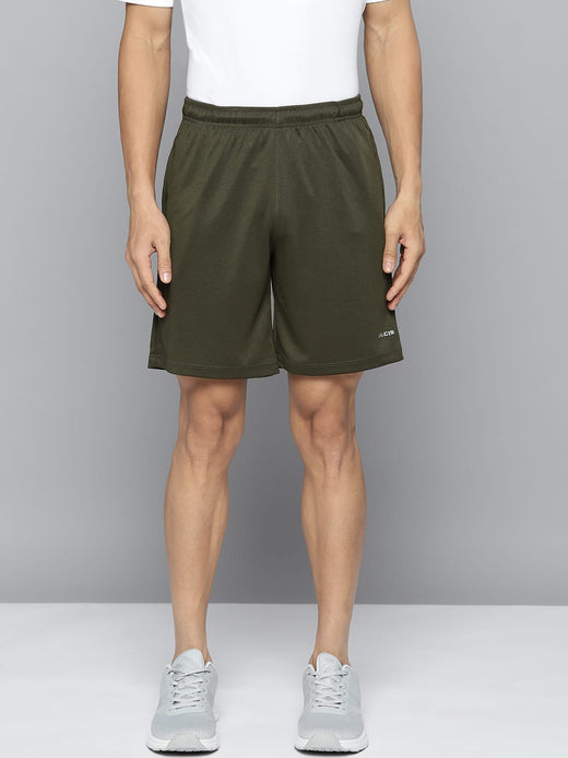 Alcis Men Olive Green Solid Slim Fit Running Sports Shorts