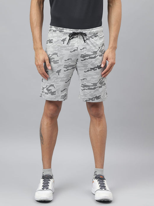 Alcis Men Light Grey Anti-Static Graphic Print Slim-Fit Training Shorts