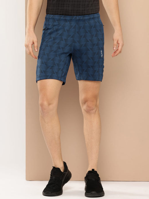 Alcis Men Navy Blue Printed Slim Fit Training Sports Shorts
