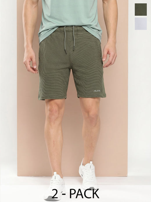 Olive & White Waffle Shorts Pack of 2