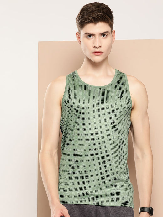 Alcis Men Olive Printed Dry Tech Slim Fit Vest