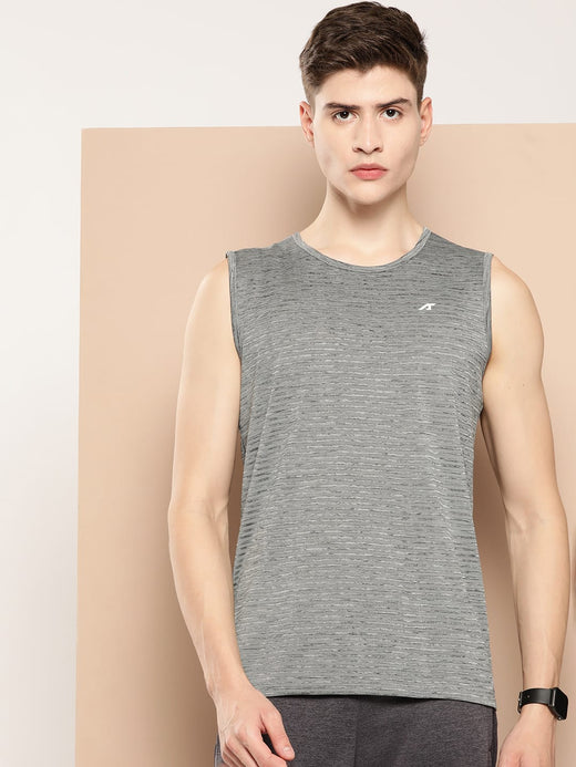 Alcis Men Grey Typography Printed Dry Tech Slim Fit Vest