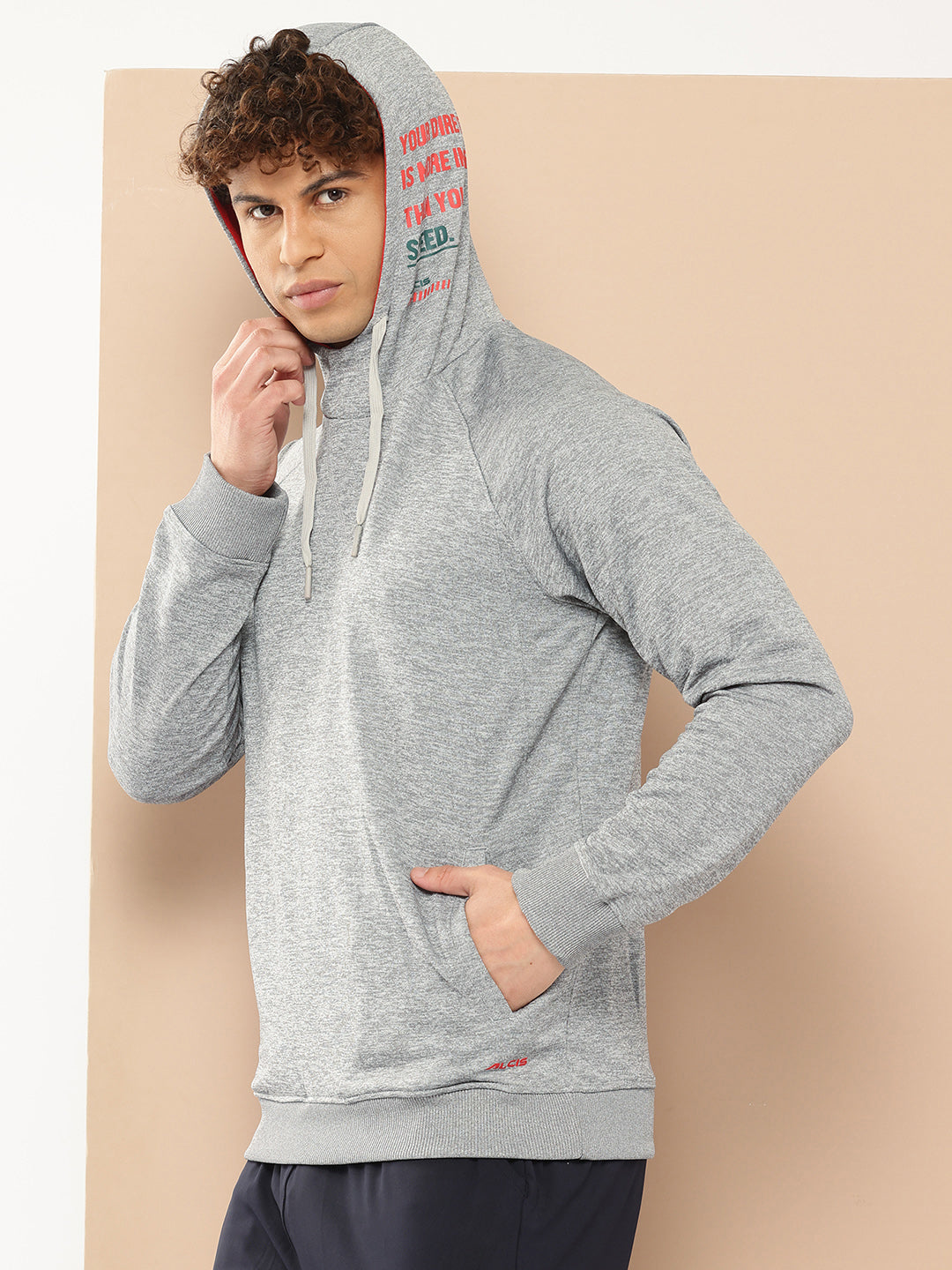 Alcis Men Grey Printed Hooded Sweatshirt