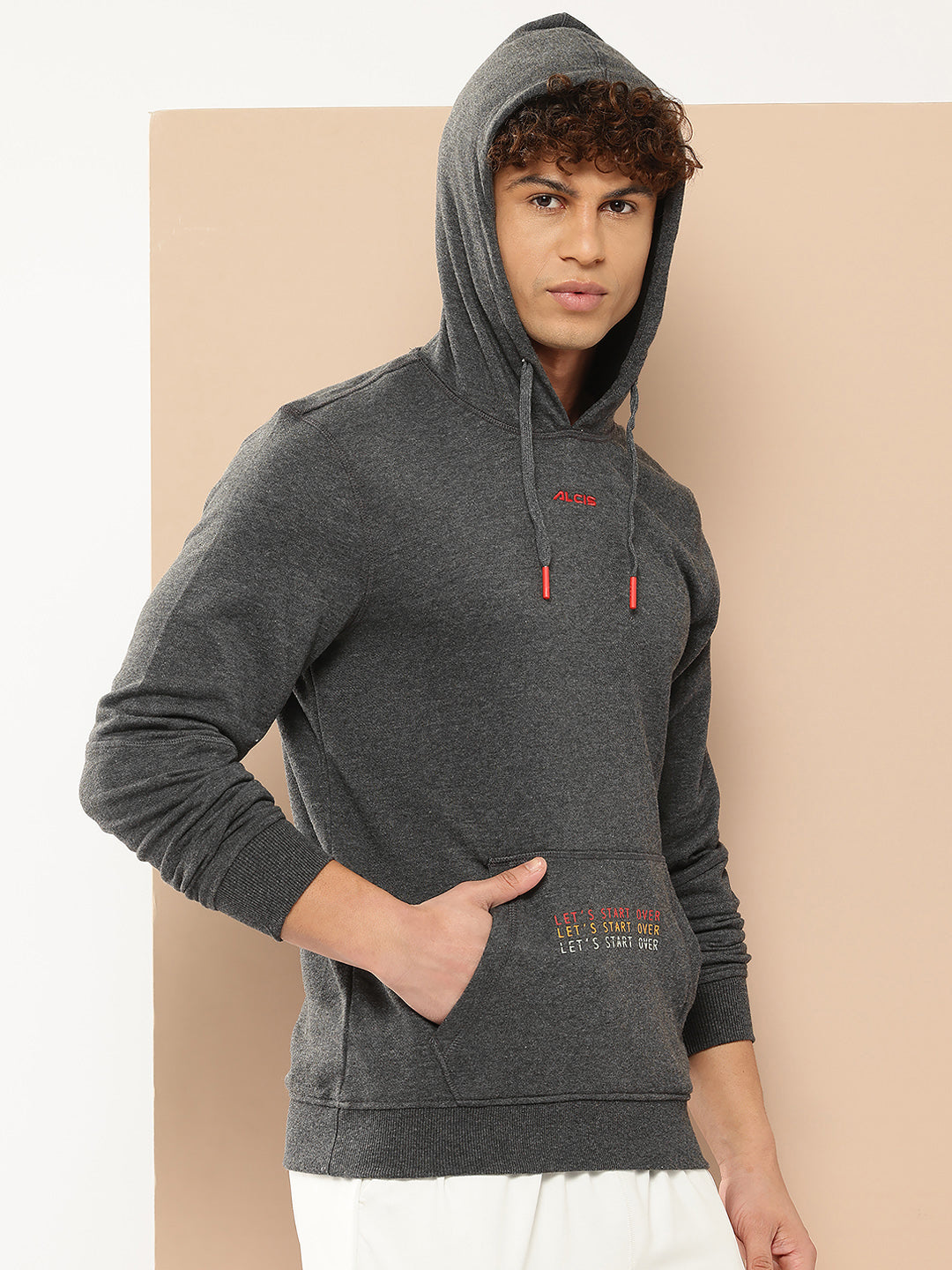 Alcis Men Charcoal Grey Printed Hooded Sweatshirt