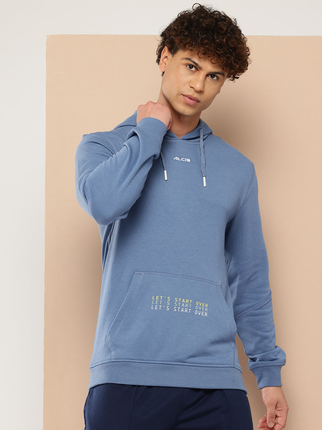 Alcis Men Blue Solid Hooded Sweatshirt