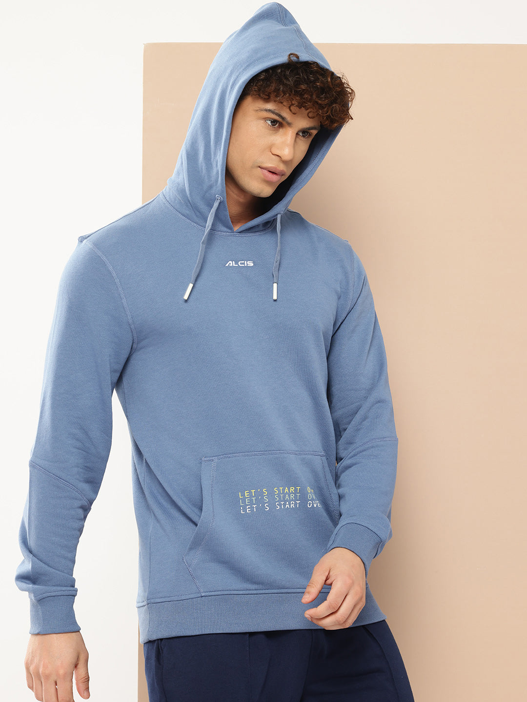 Alcis Men Blue Solid Hooded Sweatshirt