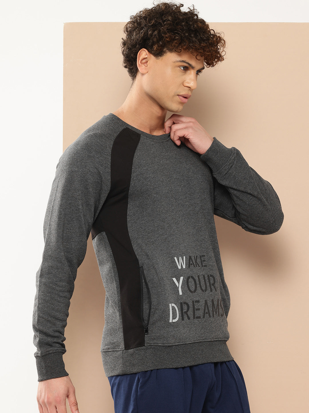 Alcis Men Charcoal Grey Printed Sweatshirt