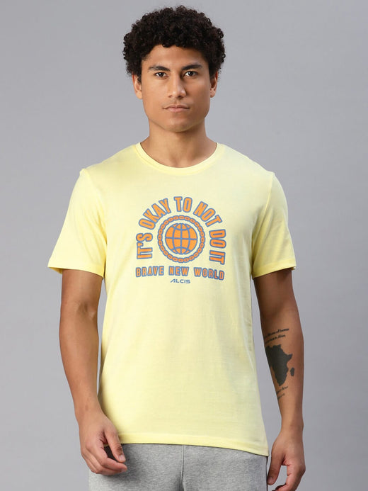 Alcis Men Yellow Typography Printed T-shirt