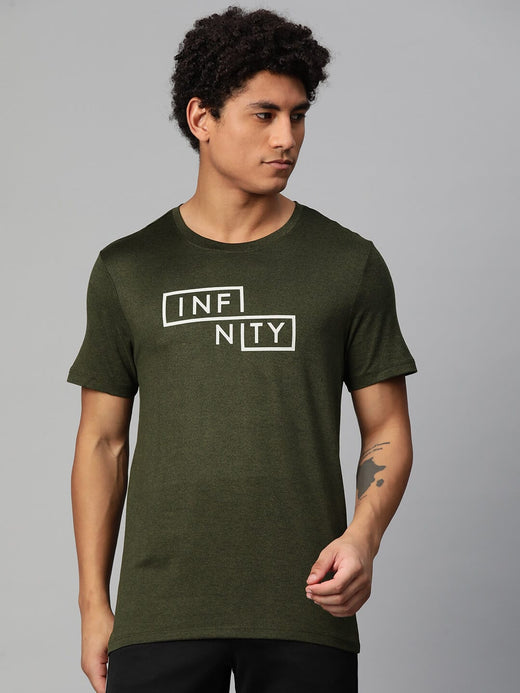 Alcis Men Olive Typography Printed Anti Static Slim Fit T-shirt