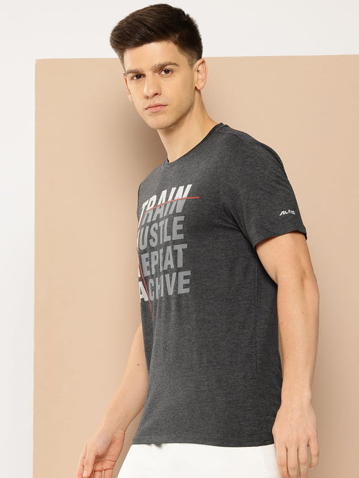 Alcis Men's Grey & Black Anti-Static Drytech+ Slim-Fit Training Tee