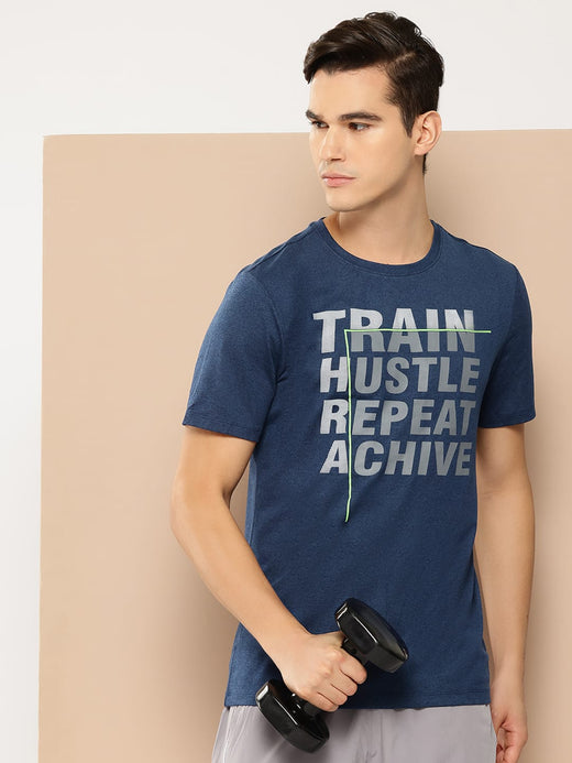 Alcis Men's Blue & Black Anti-Static Drytech+ Slim-Fit Training Tee