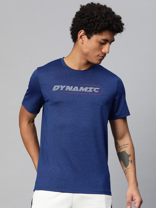 Alcis Men Blue Typography Printed Anti Static Slim Fit T-shirt