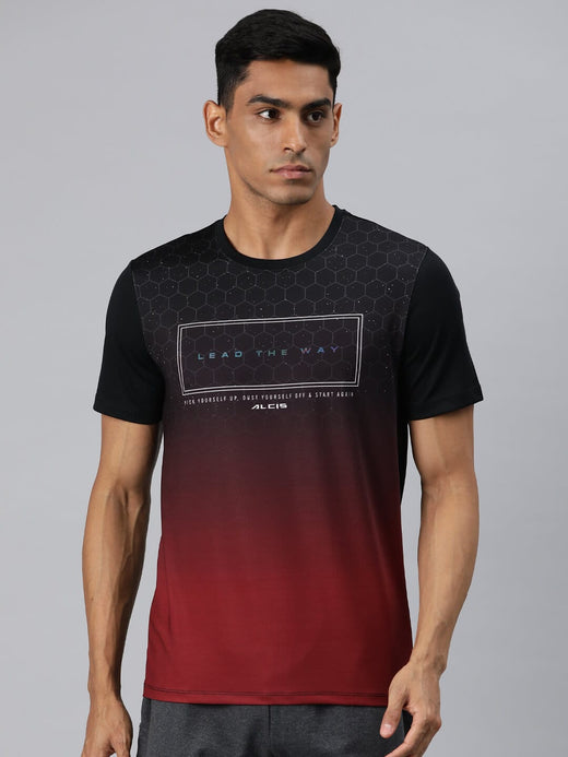 Alcis Men Black Typography Printed Anti Static Slim Fit T-shirt