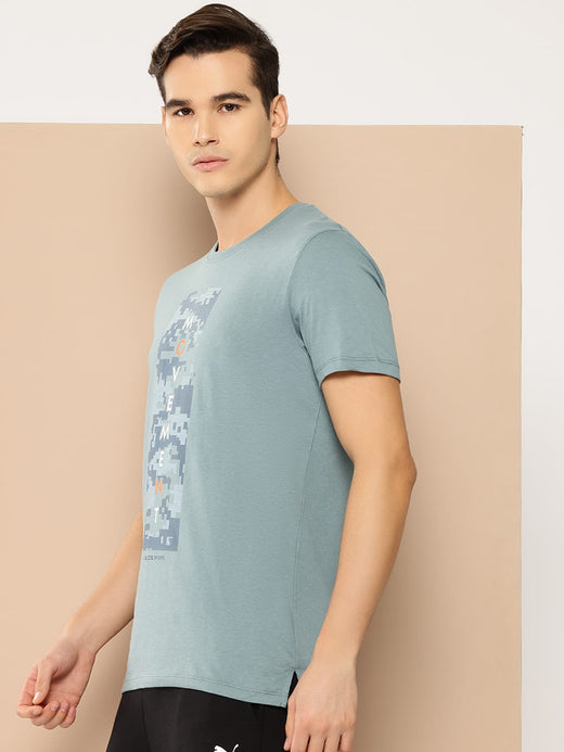 Alcis Men's Smoke Blue Soft-Touch Regular-Fit Athleisure T-Shirt