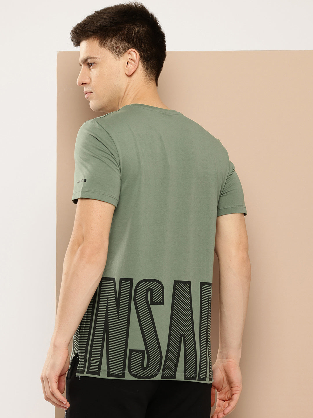 Alcis Men Green Black Typography Printed Dry Tech Slim Fit Sports T-shirt