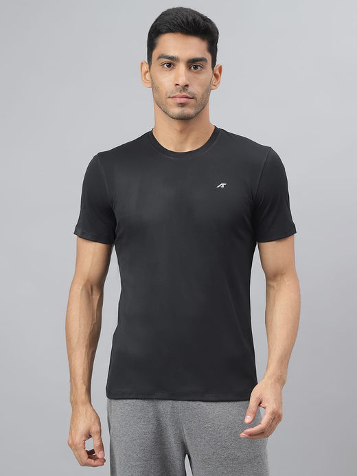 Alcis Men Black Anti-Static Soft-Touch Slim-Fit Sports for All Round Neck Wonder T-Shirt