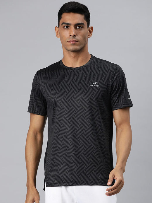 Alcis Men Grey Printed Anti Static Slim Fit T-shirt