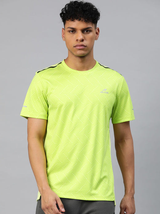 Alcis Men Green Printed Anti Static Slim Fit T-shirt