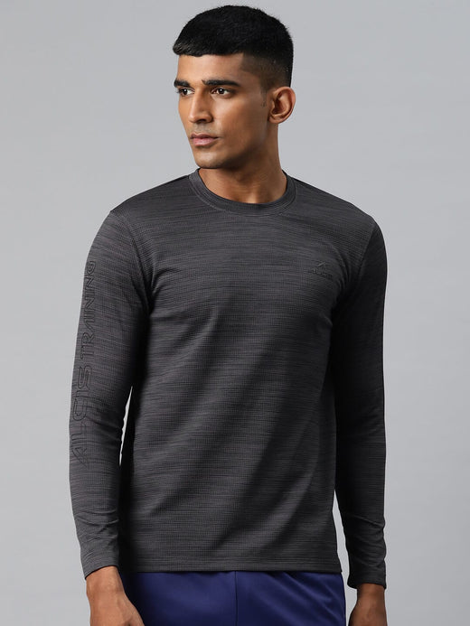 Alcis Men  Grey Typography Printed Dry Tech Slim Fit Sports T-shirt