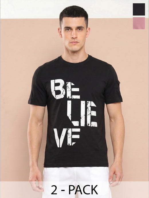 Alcis Men Black Chest Printed Tee Pack of 2