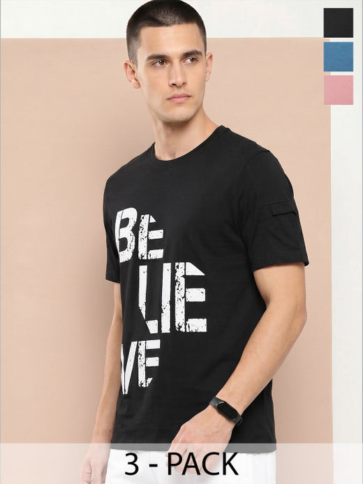 Alcis Men Ink Blue Chest Printed Tee Pack of 3