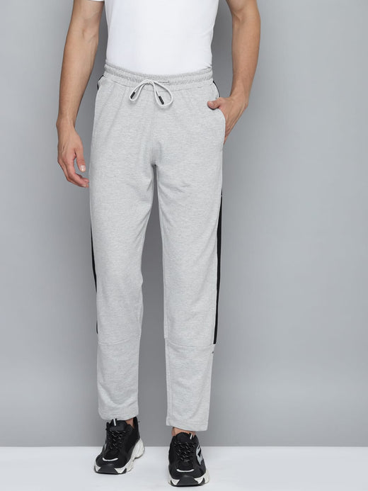 Alcis Men Grey Melange Solid Track Pants with Side Stripe Detail