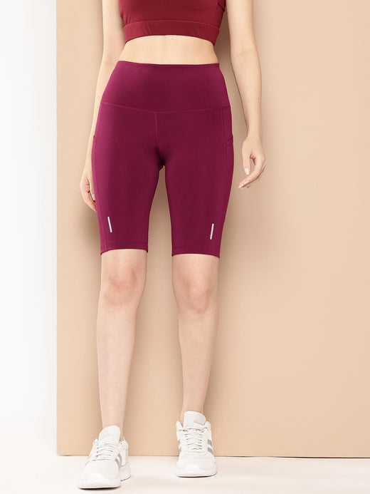 Alcis Women Red Plum High-Impact Performance Anti-Static Soft-Touch Slim-Fit Running Shorts