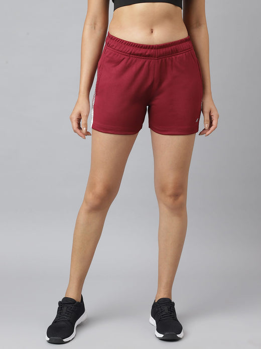 Alcis Women Red Plum Anti-Static Soft-Touch Slim-Fit Training Shorts