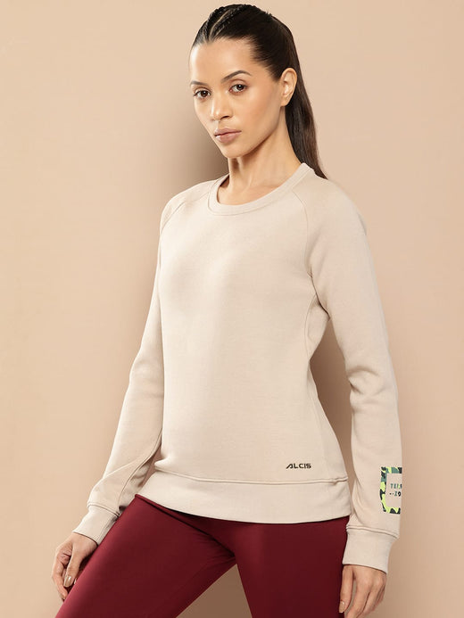 Alcis Women Beige Printed Sweatshirt