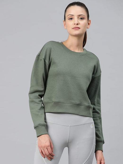Alcis Women Green Printed Crop Sweatshirt